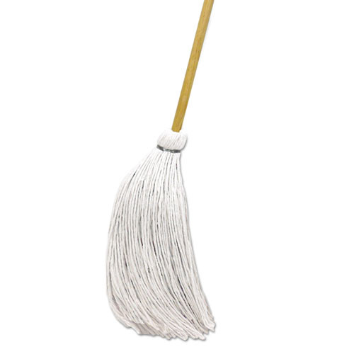 Handle/deck Mops, 24 Oz White Cotton Head, 54" Oak Wood Handle, 6/pack